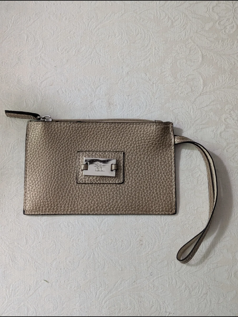 Style & Co Gold Women's Wristlet Wallet Zip Pouch Logo Plate Wrist Strap Solid